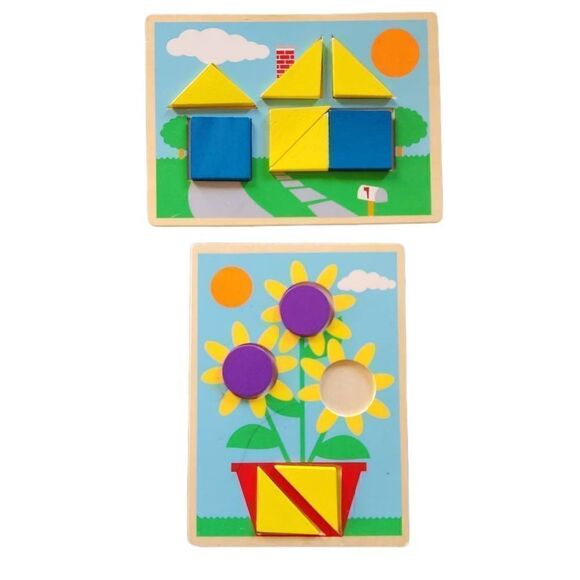 Melissa & Doug toddler beginner puzzles geometric educational learning 2 sided - Picture 2 of 6
